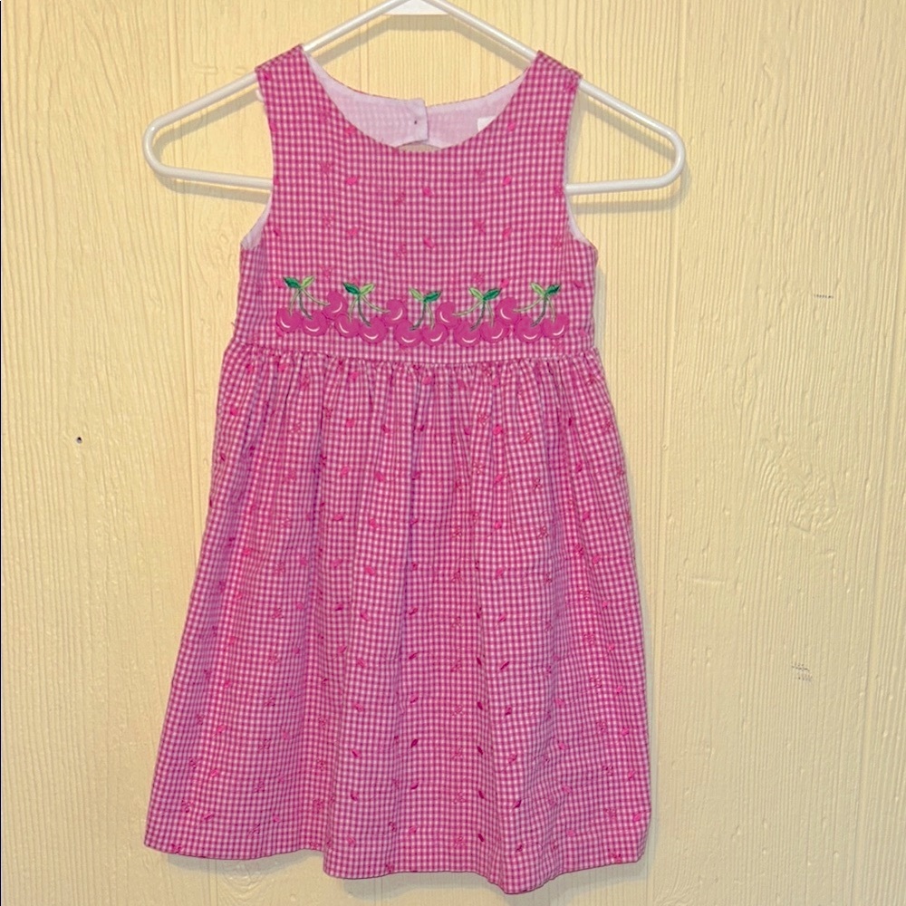 Pink Kids Dress with Cherry Embroidery